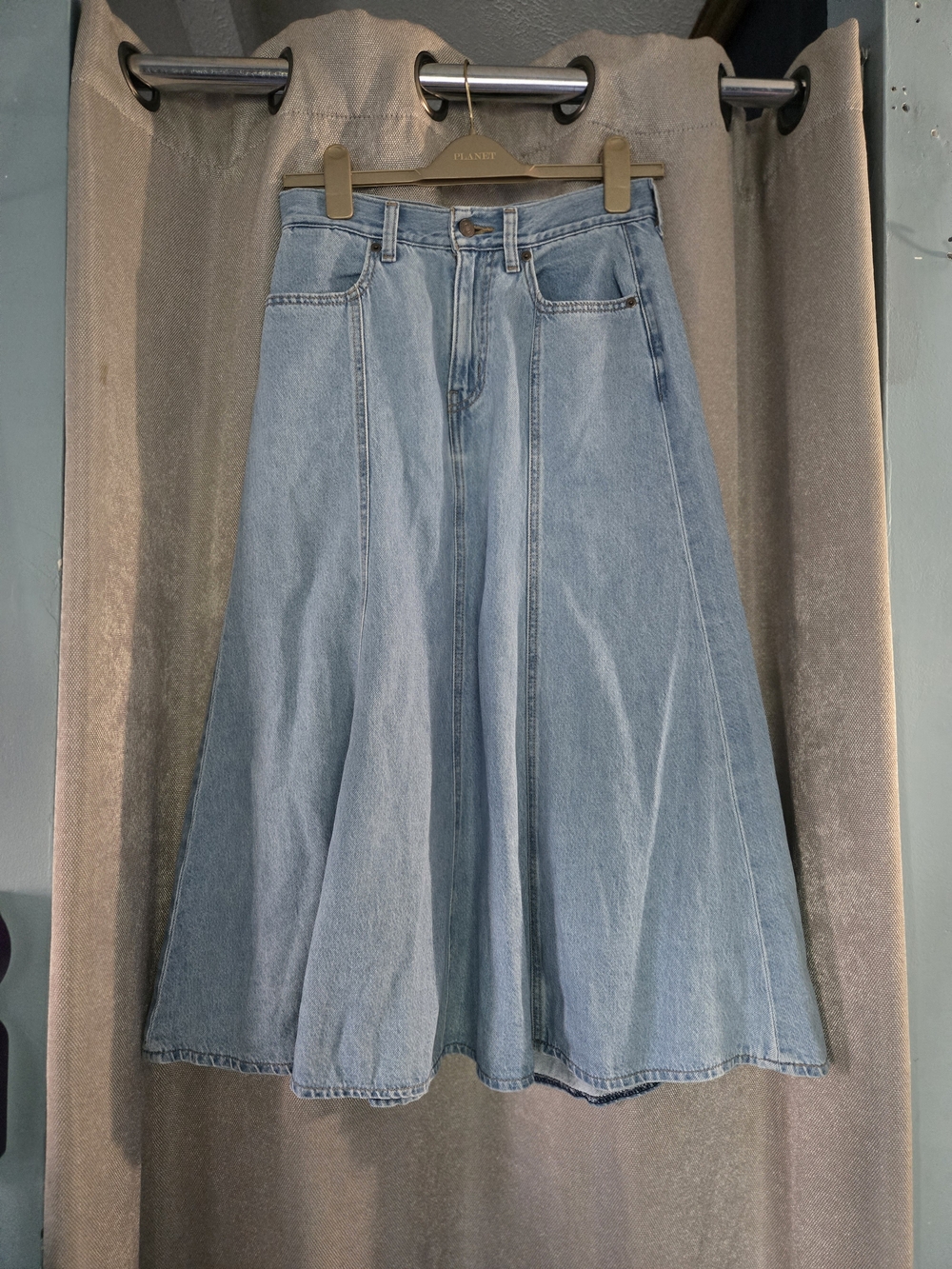 Light Blue Denim Flare Skirt - High-Waist Panelled A-Line